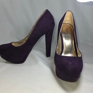 Qupid Purple Faux Suede Platform Pumps Round Toe Block Heel Womens Size 7.5